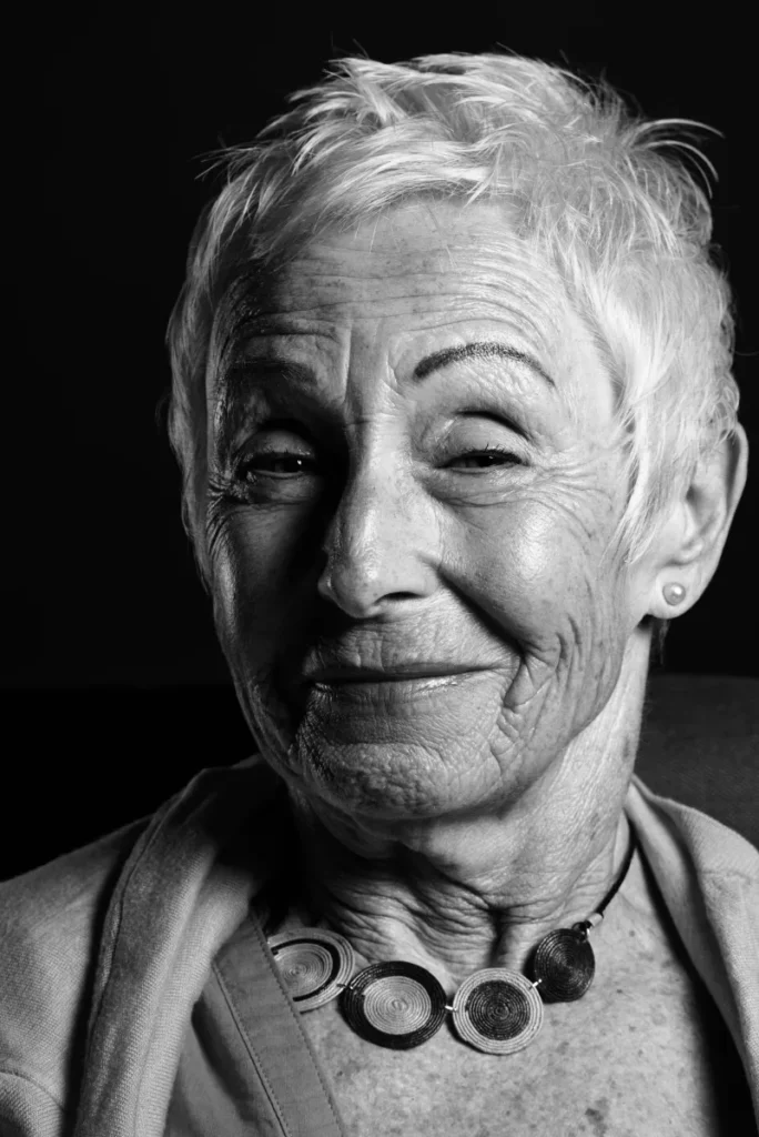 Black and white close portrait of an elderly woman